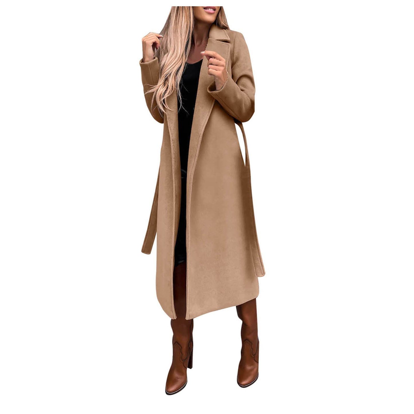 Women's Clothing Solid Color Polo Collar Long-sleeved Woolen Coat