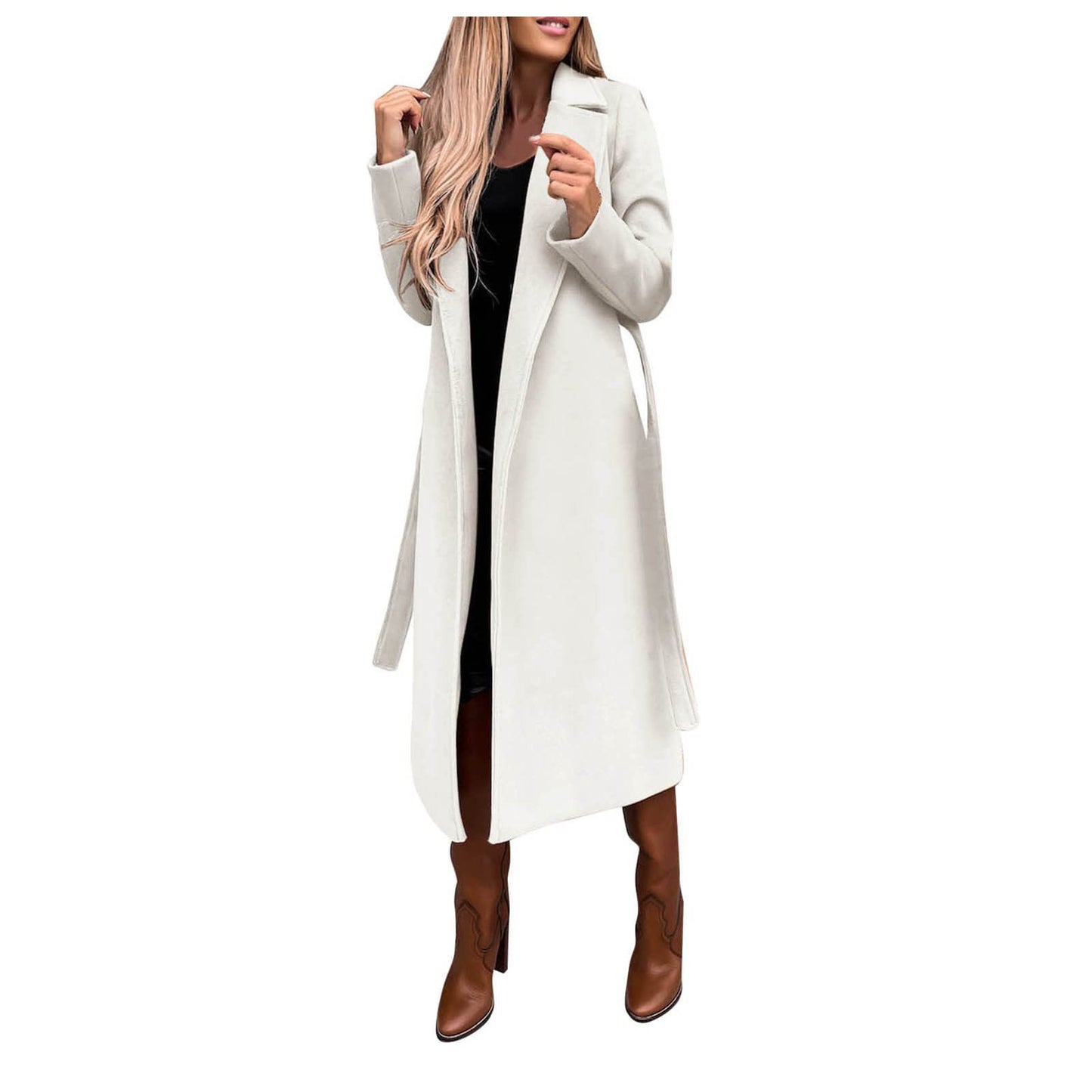 Women's Clothing Solid Color Polo Collar Long-sleeved Woolen Coat