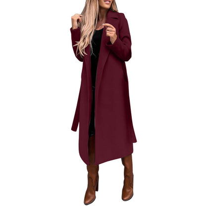 Women's Clothing Solid Color Polo Collar Long-sleeved Woolen Coat