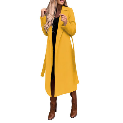 Women's Clothing Solid Color Polo Collar Long-sleeved Woolen Coat